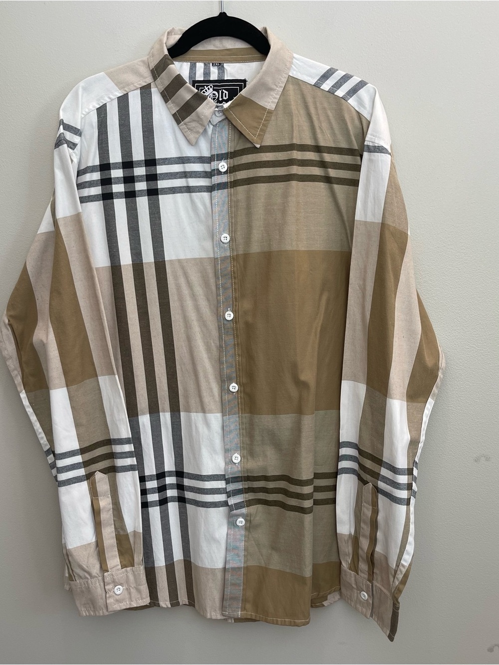 Old School Classic Plaid Button-Down Shirt - Beige/White/ Black. men’s 2XL